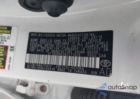 2016 Toyota Corolla L z USA, uszkodzony, nr VIN 2T1BURHE0GC511628